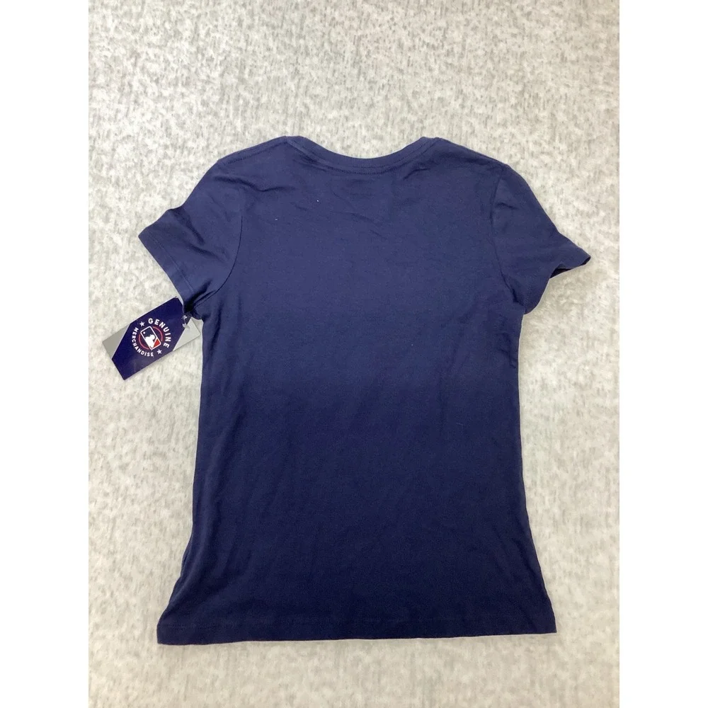 Atlanta Braves Girls Navy Blue Glitter Skyline Baseball T-Shirt Size L 10/12 NEW